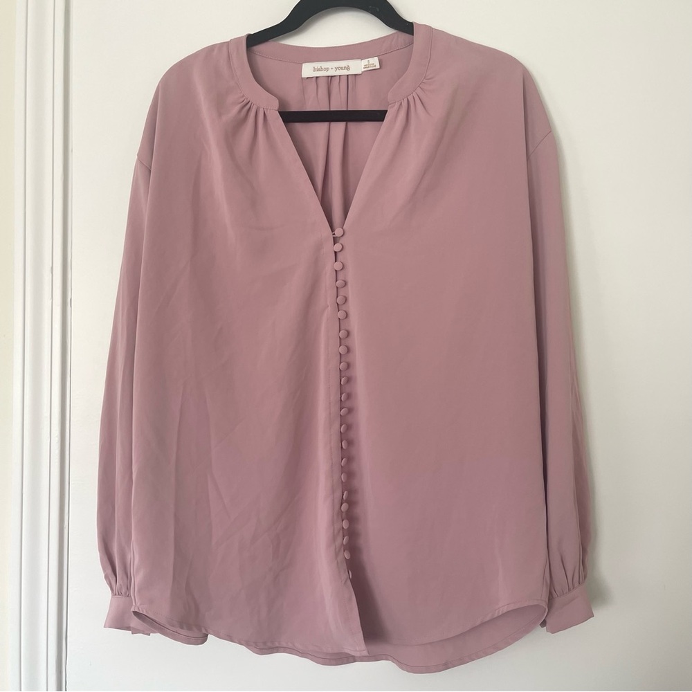 NWOT Bishop + Young‎ Mauve Blush Button Loop Long Sleeve Blouse Size Small